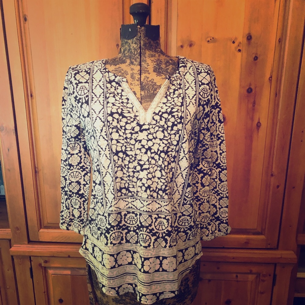 Tan and black floral Lucky Brand top